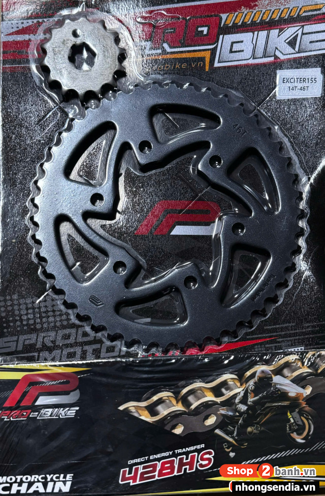 Nhông sên dĩa pro-bike tán đúc vàng đen cho exciter 155 46t 428hs - 1