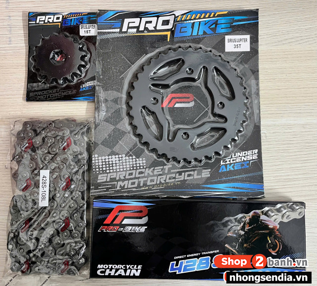 Nhông sên dĩa pro-bike cho sirius 15t - 35t- sên 428s 108l sên tán đúc - 1