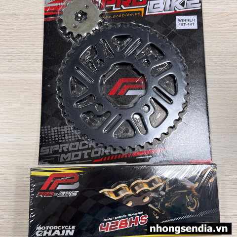 Nhông sên dĩa Pro-Bike tán đúc vàng đen cho Winner (44T) 428HS