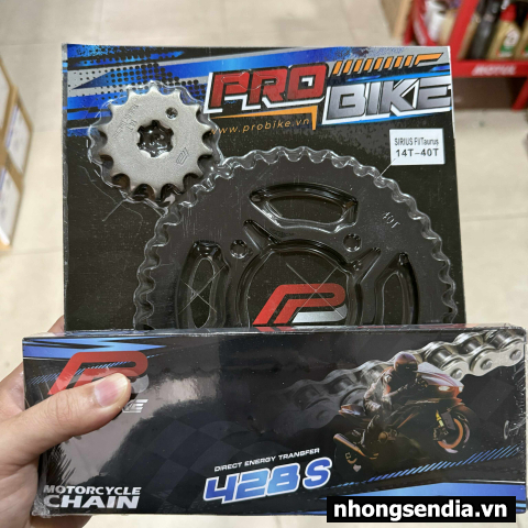 Nhông sên dĩa Pro-Bike cho Sirius Fi 14T - 40T- Sên 428S 108L (sên tán đúc)