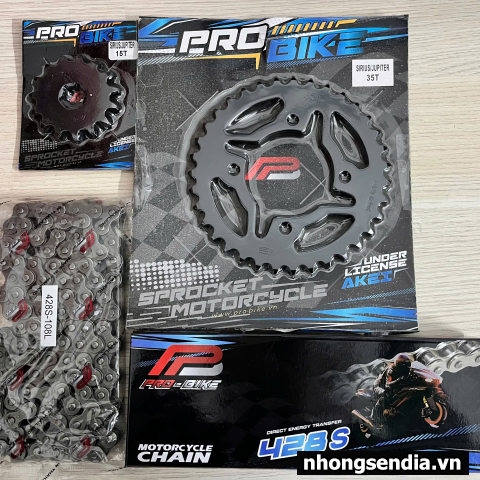 Nhông sên dĩa Pro-Bike cho Sirius 15T - 35T- Sên 428S 108L (sên tán đúc)