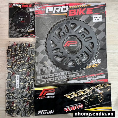 Nhông sên dĩa Pro-Bike cho Sonic 15T - 42T- 428HS (sên tán đúc)